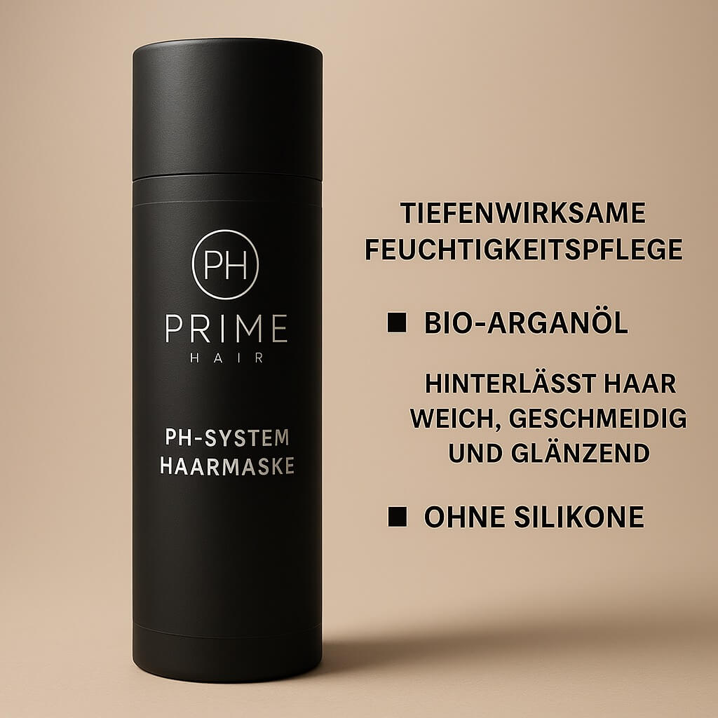 Prime Hair Haarmaske. Tiefenwirksame Feuchtigkeitspflege mit Bio Arganöl und ohne Silikone. Perfekt für das Haarsystem