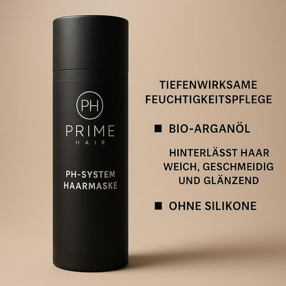 Prime Hair Haarmaske. Tiefenwirksame Feuchtigkeitspflege mit Bio Arganöl und ohne Silikone. Perfekt für das Haarsystem