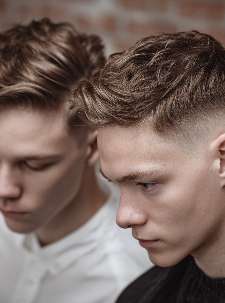 Zwei Männer mit einem Dunkelblonden Haarsystem von Prime Hair